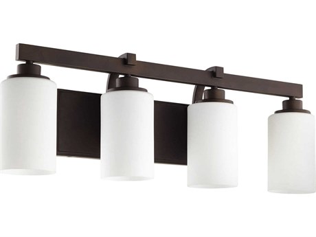 Quorum Lancaster 4-Light Oiled Bronze Glass Vanity Light
