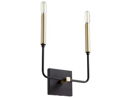Quorum Lacy 2-Light Noir With Aged Brass Black Wall Sconce