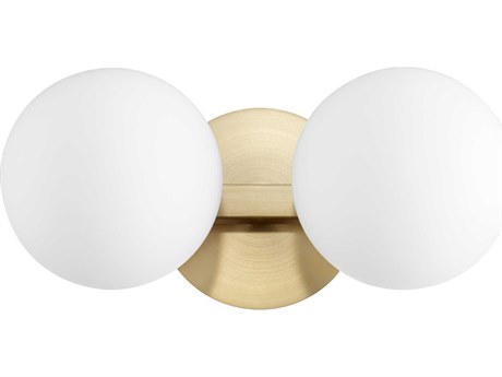 Quorum 2-Light Aged Brass Glass Vanity Light