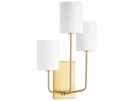 Quorum Harmony 3-Light Aged Brass White Wall Sconce