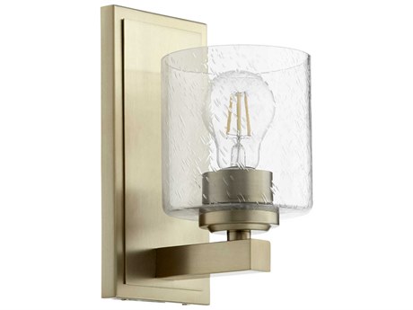 Quorum 1-Light Aged Brass With Clear Seeded Glass Wall Sconce