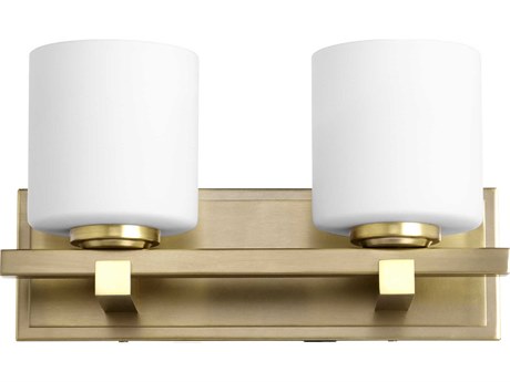 Quorum 2-Light Aged Brass Glass Vanity Light