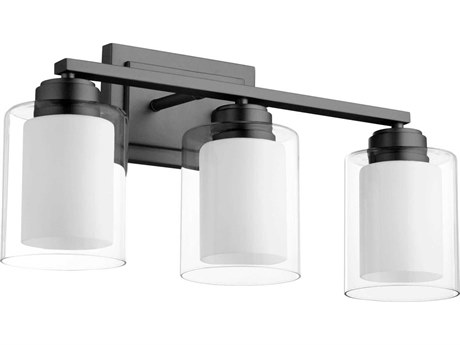 Quorum 3-Light Matte Black Glass Vanity Light