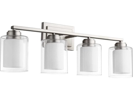 Quorum 4-Light Satin Nickel Glass Vanity Light
