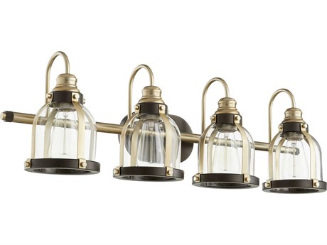 Quorum 4-Light Aged Brass With Oiled Bronze Glass Vanity Light