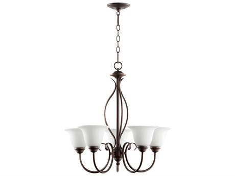 Quorum Spencer 5-Light Oiled Bronze With Satin Opal Glass Bell Chandelier