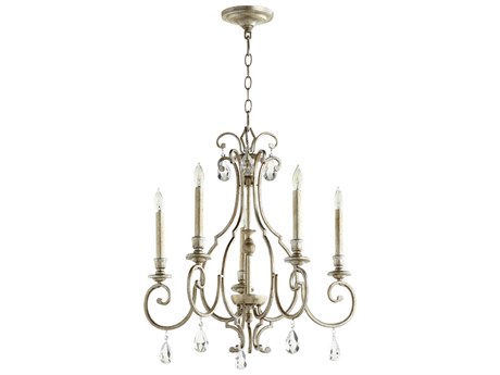 Quorum Ansley 5-Light Aged Silver Leaf Crystal Candelabra Chandelier