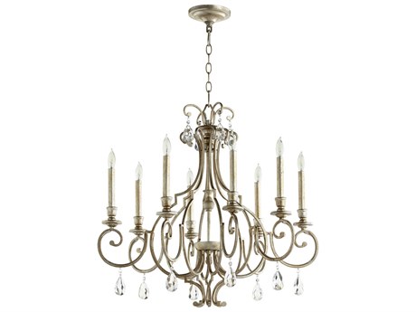 Quorum Ansley 8-Light Aged Silver Leaf Crystal Candelabra Chandelier