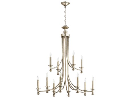 Quorum Rossington 12-Light Aged Silver Leaf Candelabra Tiered Chandelier