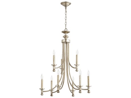 Quorum Rossington 9-Light Aged Silver Leaf Candelabra Tiered Chandelier