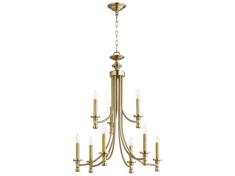 Quorum Rossington 9-Light Aged Brass Candelabra Tiered Chandelier