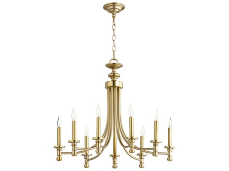 Quorum Rossington 9-Light Aged Brass Candelabra Chandelier