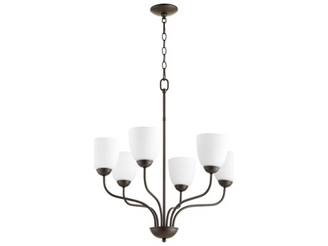 Quorum 6-Light Oiled Bronze Glass Bowl Chandelier