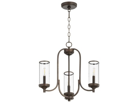 Quorum Collins 3-Light Oiled Bronze Glass Candelabra Cylinder Chandelier