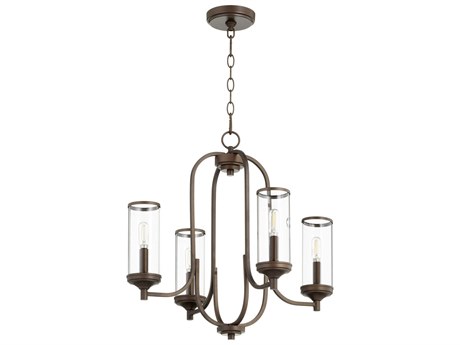 Quorum Collins 4-Light Oiled Bronze Glass Candelabra Cylinder Chandelier