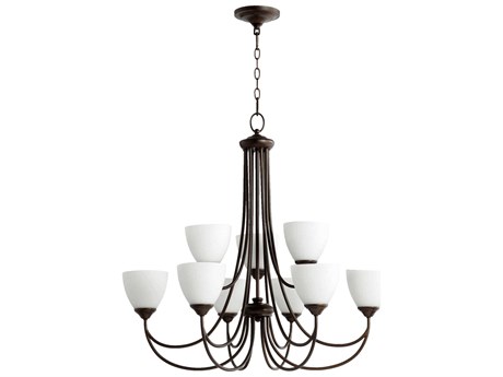 Quorum Brooks 9-Light Oiled Bronze Glass Bell Chandelier