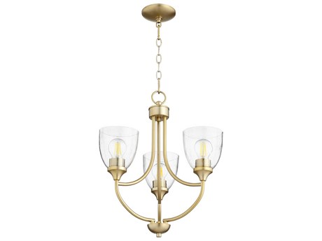 Quorum Enclave 3-Light Aged Brass With Clear Seeded Glass Bell Chandelier