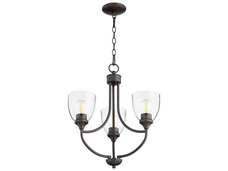 Quorum Enclave 3-Light Oiled Bronze With Clear Seeded Glass Bell Chandelier