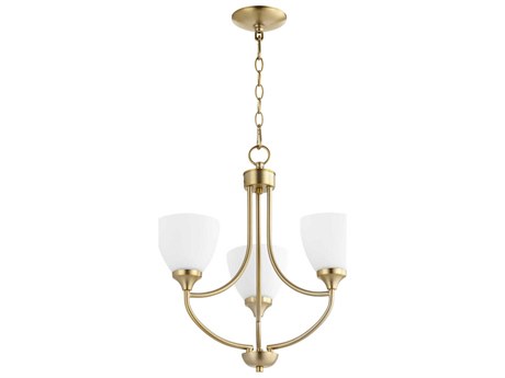 Quorum Enclave 3-Light Aged Brass Glass Bell Chandelier