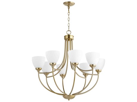 Quorum Enclave 8-Light Aged Brass Glass Bell Chandelier