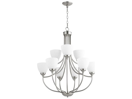 Quorum Enclave 9-Light Satin Nickel Glass Chandelier