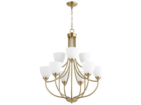 Quorum Enclave 9-Light Aged Brass Glass Bell Chandelier