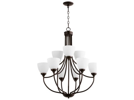 Quorum Enclave 9-Light Oiled Bronze Glass Bell Chandelier