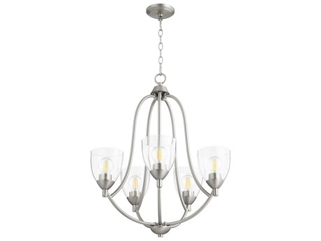 Quorum Barkley 5-Light Satin Nickel Glass Bell Chandelier