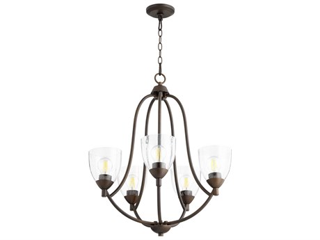 Quorum Barkley 5-Light Oiled Bronze Glass Bell Chandelier