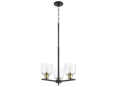 Quorum Monarch 3-Light Noir With Aged Brass Black Glass Candelabra Chandelier