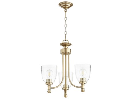 Quorum Rossington 3-Light Aged Brass With Clear Seeded Glass Bell Chandelier