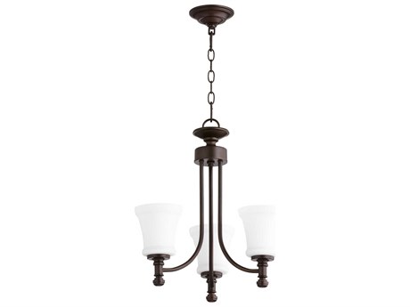 Quorum Rossington 3-Light Oiled Bronze Glass Chandelier