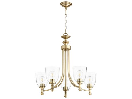 Quorum Rossington 5-Light Aged Brass With Clear Seeded Glass Bell Chandelier