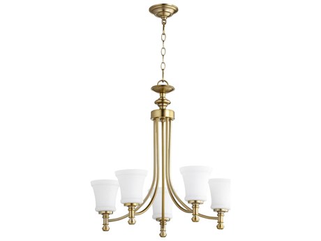 Quorum Rossington 5-Light Aged Brass White Glass Chandelier