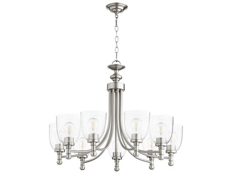 Quorum Rossington 9-Light Satin Nickel With Clear Seeded Glass Bell Chandelier