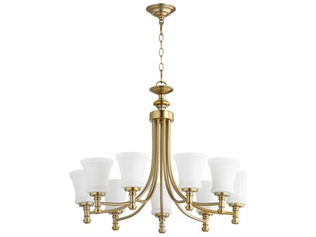 Quorum Rossington 9-Light Aged Brass Glass Chandelier