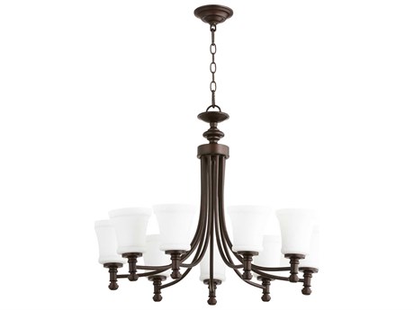 Quorum Rossington 9-Light Oiled Bronze White Glass Chandelier