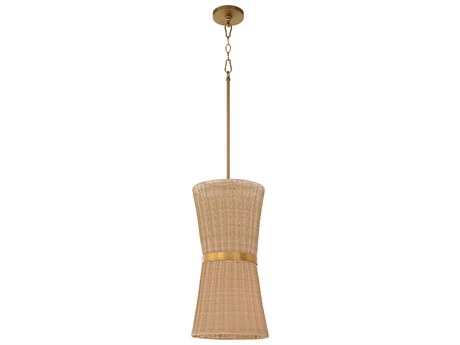 Quorum Fairview 2-Light Brushed Brass Wood Cylinder Mini Pendant