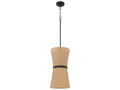 Quorum Fairview 2-Light Matte Black Wood Cylinder Mini Pendant