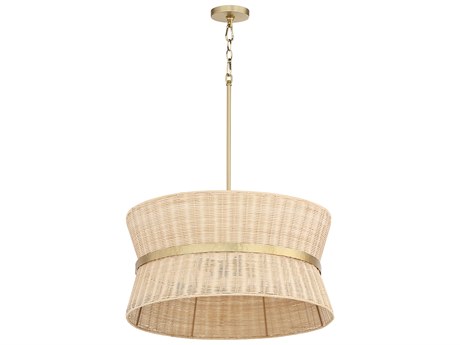 Quorum Fairview 4-Light Brushed Brass Wood Drum Pendant