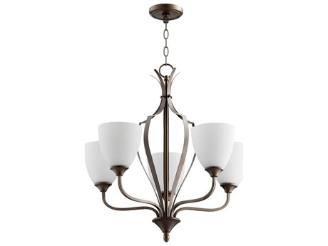 Quorum Jardin 5-Light Oiled Bronze Glass Bell Chandelier