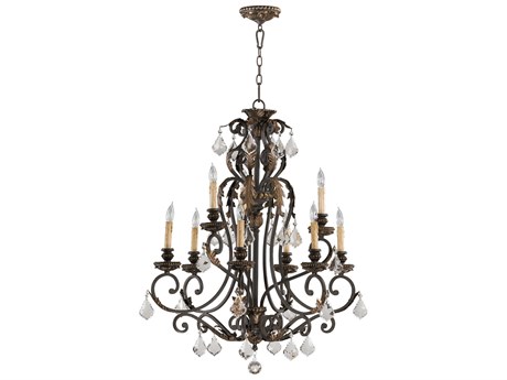 Quorum Rio Salado 9-Light Toasted Sienna With Mystic Silver Brown Crystal Candelabra Tiered Chandelier