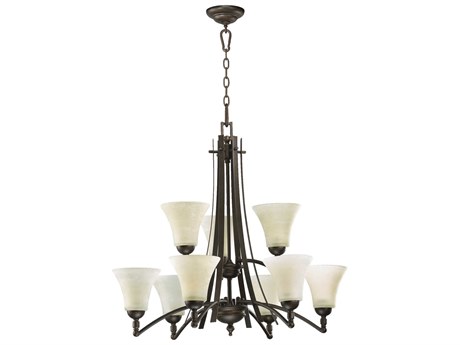 Quorum Aspen 9-Light Oiled Bronze Glass Bell Tiered Chandelier