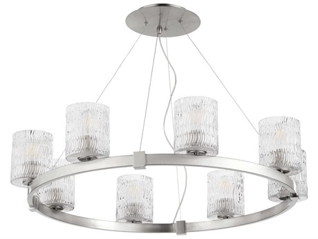 Quorum Stadium 8-Light Satin Nickel Glass Cylinder Round Chandelier