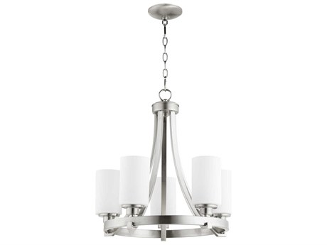 Quorum Lancaster 5-Light Satin Nickel Glass Chandelier