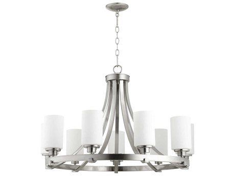 Quorum Lancaster 9-Light Satin Nickel Glass Cylinder Chandelier
