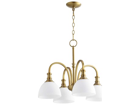 Quorum Richmond 4-Light Aged Brass Glass Bowl Chandelier