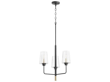 Quorum Dalia 3-Light Noir With Aged Brass Black Glass Candelabra Cylinder Chandelier