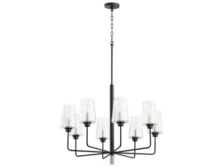 Quorum Dalia 8-Light Noir With Aged Brass Black Glass Candelabra Cylinder Chandelier