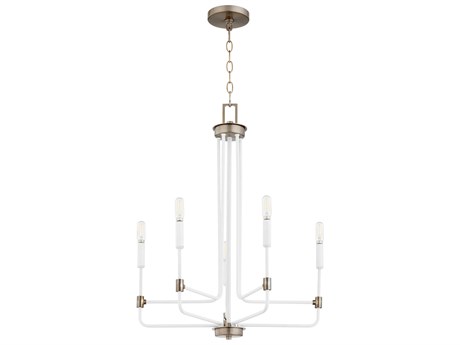 Quorum Davies 5-Light Studio White Dark Brass Candelabra Cylinder Chandelier